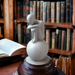 Contemplative Man Sculpture Gray Resin Human Figurine Thinker Sculpture Art Deco